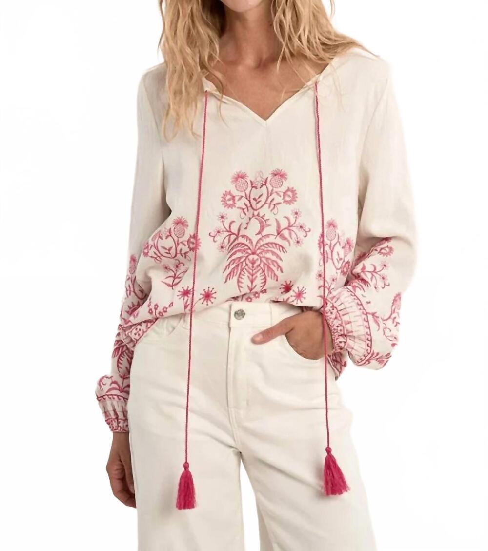 NEW MOLLY BRACKEN women's marbella bloom blouse in beige - Picture 4 of 5